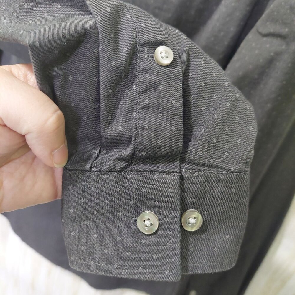 Michael Kors Mens Slim Fit Dress Shirt Size L 16 34/35 Drk Gray With Subtle Dots - Picture 6 of 9
